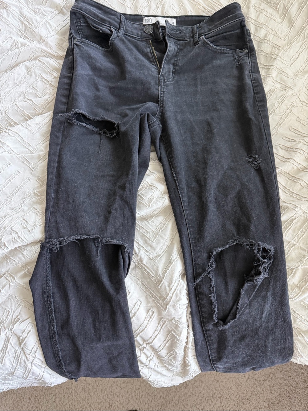 RSQ Distressed Black Skinny Jeans with Ripped Knees